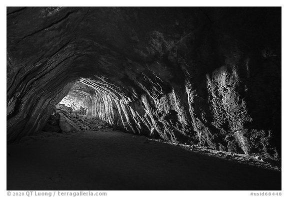 Room in back of Bear Trap Cave. Craters of the Moon National Monument and Preserve, Idaho, USA (black and white)