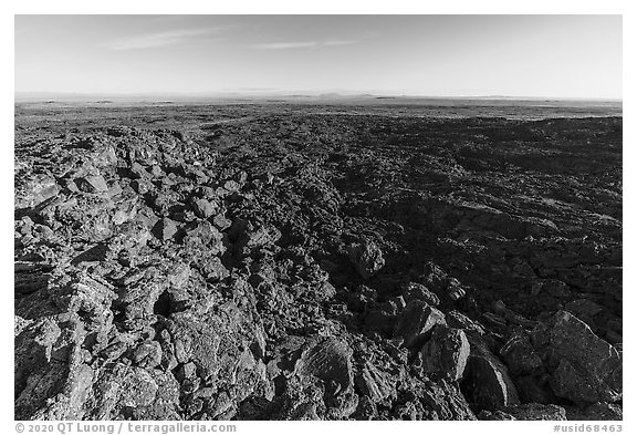 Pilar Butte shield volcano with gigantic lava flow. Craters of the Moon National Monument and Preserve, Idaho, USA (black and white)