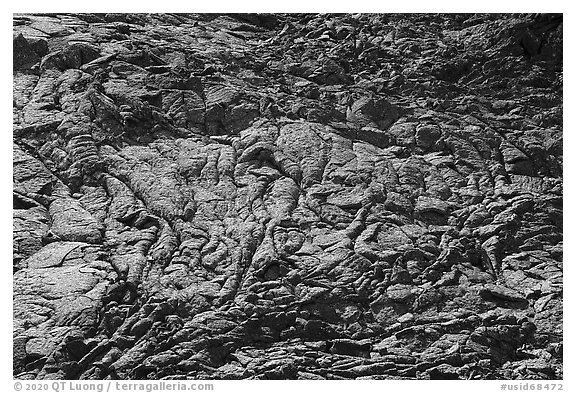 Hardened former lava lake surface, Pilar Butte. Craters of the Moon National Monument and Preserve, Idaho, USA (black and white)