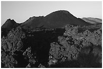 Cinder crags and cones, sunrise. Craters of the Moon National Monument and Preserve, Idaho, USA ( black and white)