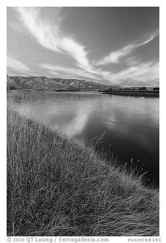 Brilliant clouds at dawn, Wood Bottom. Upper Missouri River Breaks National Monument, Montana, USA (black and white)
