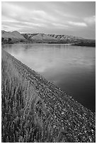 River shore at sunrise, Wood Bottom. Upper Missouri River Breaks National Monument, Montana, USA ( black and white)