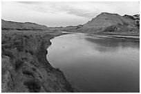 Bluffs rising from the Missouri River. Upper Missouri River Breaks National Monument, Montana, USA ( black and white)