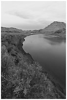 Missouri River and badlands. Upper Missouri River Breaks National Monument, Montana, USA ( black and white)