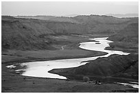 Missouri River valley near McClelland Ferry. Upper Missouri River Breaks National Monument, Montana, USA ( black and white)