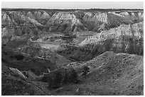 Rugged badlands surrouding Missouri River. Upper Missouri River Breaks National Monument, Montana, USA ( black and white)
