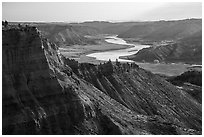 Cliffs and Missouri River valley. Upper Missouri River Breaks National Monument, Montana, USA ( black and white)
