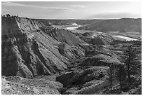 Badlands and Missouri River valley. Upper Missouri River Breaks National Monument, Montana, USA ( black and white)