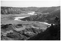 Missouri River valley in autumn. Upper Missouri River Breaks National Monument, Montana, USA ( black and white)