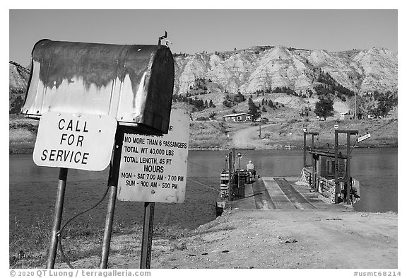 Call for service box, McClelland Ferry. Upper Missouri River Breaks National Monument, Montana, USA (black and white)
