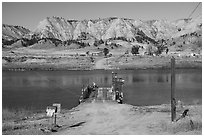 McClelland Stafford Ferry over the Missouri. Upper Missouri River Breaks National Monument, Montana, USA ( black and white)