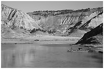 McClelland Stafford Ferry, River, and badlands. Upper Missouri River Breaks National Monument, Montana, USA ( black and white)
