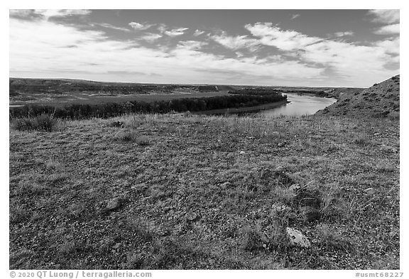 Undisturbed tipi rings, Little Sandy. Upper Missouri River Breaks National Monument, Montana, USA (black and white)