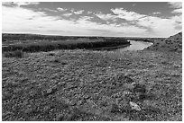 Undisturbed tipi rings, Little Sandy. Upper Missouri River Breaks National Monument, Montana, USA ( black and white)