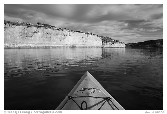 White cliffs seen from kayak. Upper Missouri River Breaks National Monument, Montana, USA (black and white)