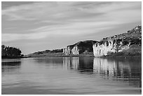 White cliffs of sandstone on river edge. Upper Missouri River Breaks National Monument, Montana, USA ( black and white)