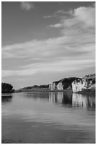 River bordered by sandstone cliffs. Upper Missouri River Breaks National Monument, Montana, USA ( black and white)