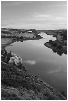 Sunset over Missouri River from Burnt Butte. Upper Missouri River Breaks National Monument, Montana, USA ( black and white)