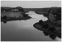 Missouri River from above at sunset. Upper Missouri River Breaks National Monument, Montana, USA ( black and white)