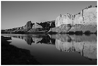 LaBarge Rock and white cliffs at sunrise. Upper Missouri River Breaks National Monument, Montana, USA ( black and white)