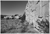 Cliffs with petroglyphs, Eagle Creek. Upper Missouri River Breaks National Monument, Montana, USA ( black and white)
