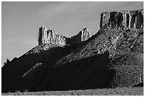 Cliffs with Hole-in-the-Wall from base. Upper Missouri River Breaks National Monument, Montana, USA ( black and white)