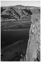 Free-standing slab of rock high above river. Upper Missouri River Breaks National Monument, Montana, USA ( black and white)