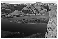 Hole-in-the-Wall cliff at sunset. Upper Missouri River Breaks National Monument, Montana, USA ( black and white)