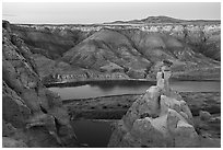 Sandstone spires and Missouri River. Upper Missouri River Breaks National Monument, Montana, USA ( black and white)