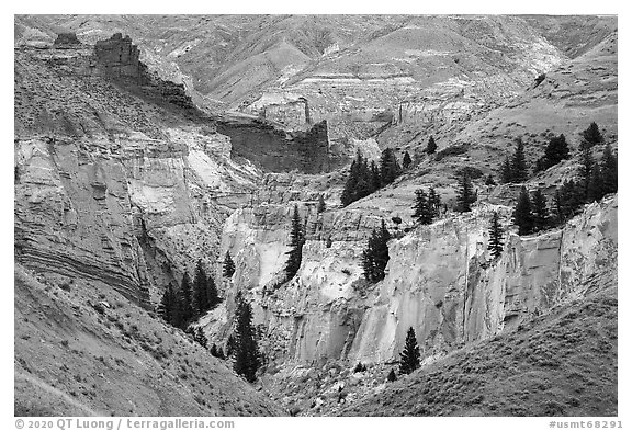 Canyon walls, Valley of the Walls. Upper Missouri River Breaks National Monument, Montana, USA (black and white)