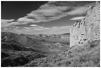 Cliffs and Missouri River valley. Upper Missouri River Breaks National Monument, Montana, USA ( black and white)