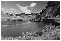 River bend and island near Valley of the Walls. Upper Missouri River Breaks National Monument, Montana, USA ( black and white)