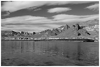 Sandstone columns and igneous rocks. Upper Missouri River Breaks National Monument, Montana, USA ( black and white)