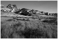 Grassland and Dark Butte. Upper Missouri River Breaks National Monument, Montana, USA ( black and white)