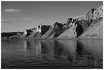 Cliffs bordering river. Upper Missouri River Breaks National Monument, Montana, USA ( black and white)