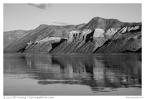Hills with cliffs. Upper Missouri River Breaks National Monument, Montana, USA (black and white)