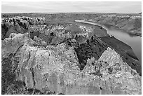 Aerial view of sandstone spires, Hole-in-the-Wall. Upper Missouri River Breaks National Monument, Montana, USA ( black and white)