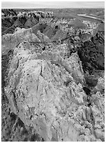 Aerial view of sandstone walls, Hole-in-the-Wall. Upper Missouri River Breaks National Monument, Montana, USA ( black and white)