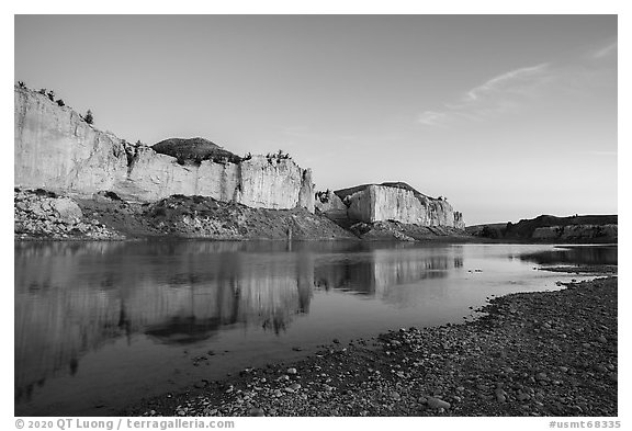 White cliffs from Eagle Creek at dawn. Upper Missouri River Breaks National Monument, Montana, USA (black and white)
