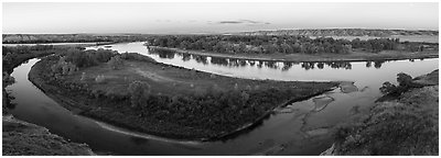 Decision Point at the Confluence of the Marias and Missouri Rivers. Upper Missouri River Breaks National Monument, Montana, USA (Panoramic black and white)