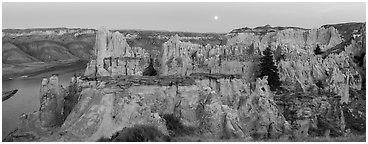 Pinnacles near Hole-in-the-Wall. Upper Missouri River Breaks National Monument, Montana, USA (Panoramic black and white)