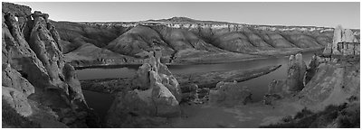 Hole-in-the-Wall. Upper Missouri River Breaks National Monument, Montana, USA (Panoramic black and white)