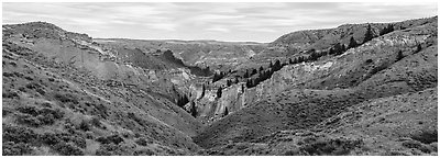 Valley of the Walls. Upper Missouri River Breaks National Monument, Montana, USA (Panoramic black and white)