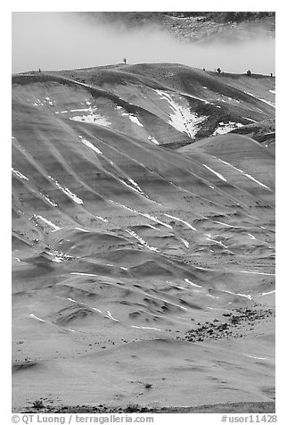 Painted hills in winter. John Day Fossils Bed National Monument, Oregon, USA (black and white)