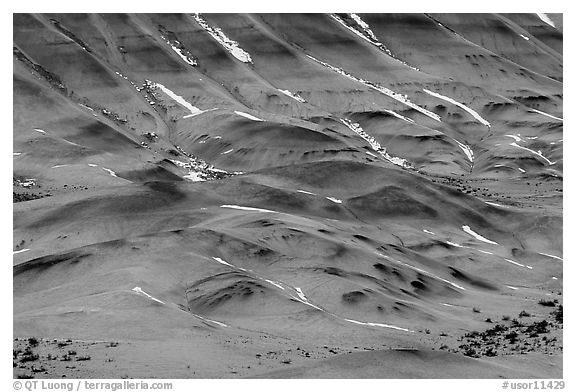 Colorful strata and snow on painted hills. John Day Fossils Bed National Monument, Oregon, USA