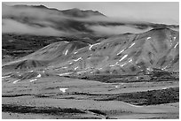 Painted hills at dusk in winter. John Day Fossils Bed National Monument, Oregon, USA (black and white)