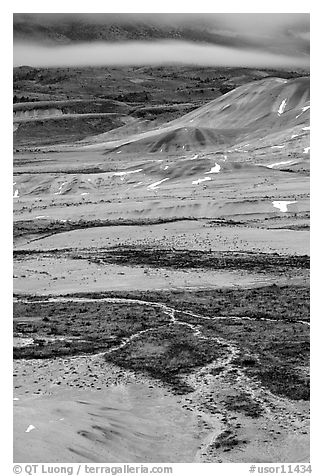 Blue light on Painted hills at dusk. John Day Fossils Bed National Monument, Oregon, USA (black and white)