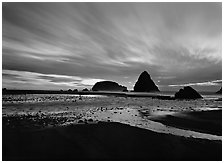 Seastacks and clouds at sunset. Oregon, USA (black and white)