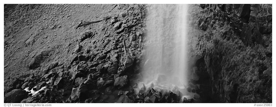 Waterfall and mossy cliffs. Oregon, USA (black and white)