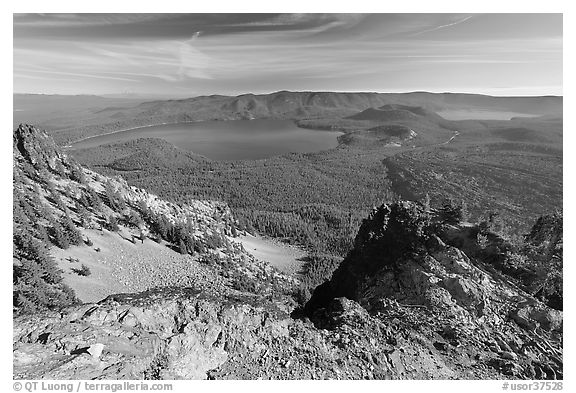 Newberry Caldera area from Paulina Peak. Newberry Volcanic National Monument, Oregon, USA (black and white)